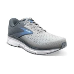 BROOKS Women's Dyad 11 Running Shoe- Grey/White/Blue - Wide (D) -The Famous Shoe Store 120312 065 A Dyad 11 bc3be288 5ba0 478d b583 41ea93a479ac