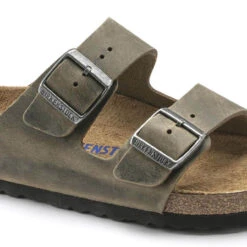 Men's Birkenstock Arizona Soft Footbed Sandal - Faded Khaki -The Famous Shoe Store mens birkenstock srizona soft footbed 1019313 faded khaki closeup 04836.1642530897
