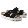 Women's Birkenstock Arizona Platform Suede Leather Chunky Sandal - Black -The Famous Shoe Store womens birkenstock arizona platform sandal 1014920 black 86387.1655996429