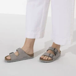 Women's Birkenstock Arizona Soft Footbed Nubuck Leather Sandal - Dove Gray -The Famous Shoe Store womens birkenstock arizona soft footbed 1020973 dove gray lifestyle 54600.1655995074